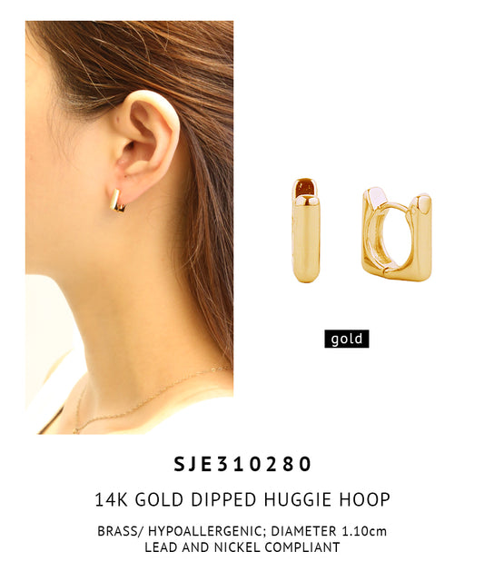 14K Gold Dipped Square Huggie Earrings