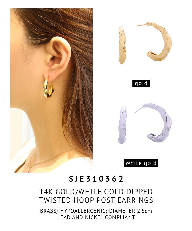 14K Gold Dipped Twisted Hoop Post Earrings