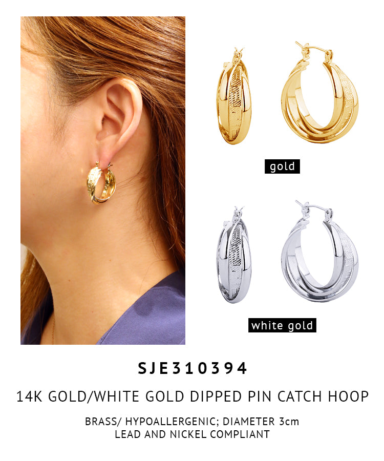 14K Gold Dipped Pin Catch Hoop Earrings