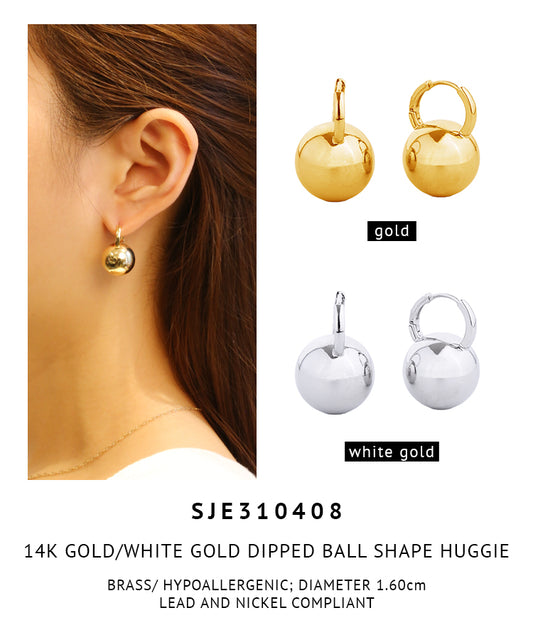 14K Gold Dipped Ball Shape Huggie Earrings