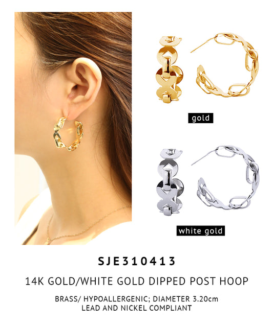 14K Gold Dipped Post Hoop Earrings