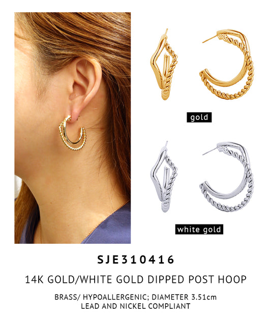 14K Gold Dipped Post Hoop Earrings