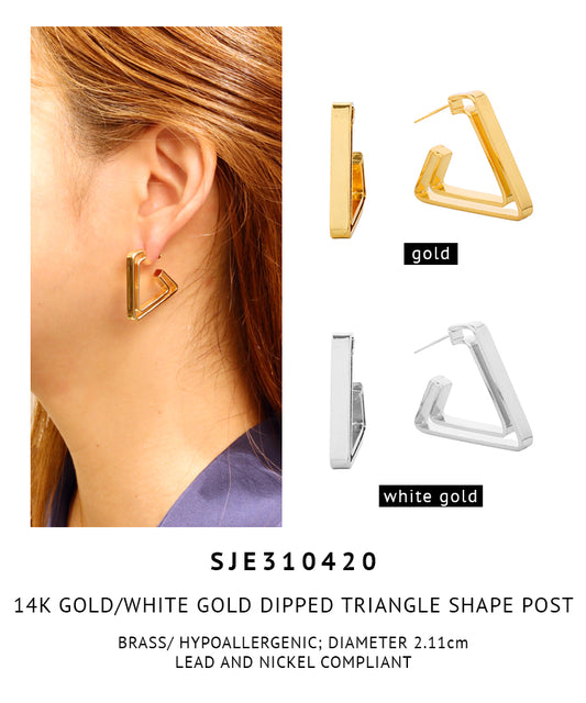 14K Gold Dipped Triangle Shape Post Earrings