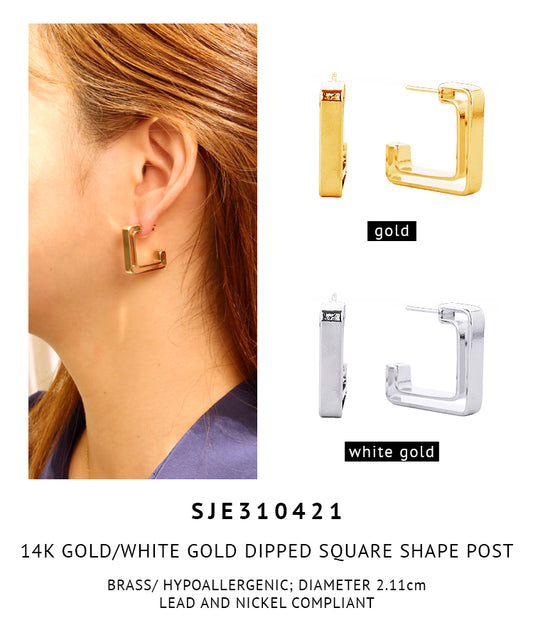 14K Gold Dipped Square Shape Post Earrings