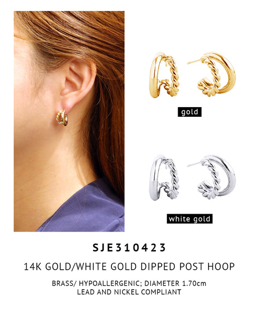 14K Gold Dipped Post Hoop Earrings