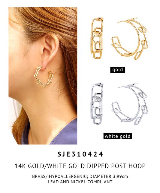 14K Gold Dipped Post Hoop Earrings