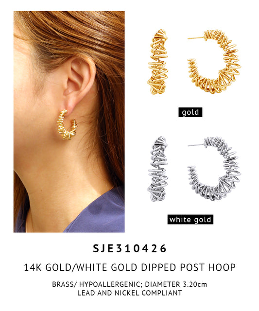 14K Gold Dipped Post Hoop Earrings