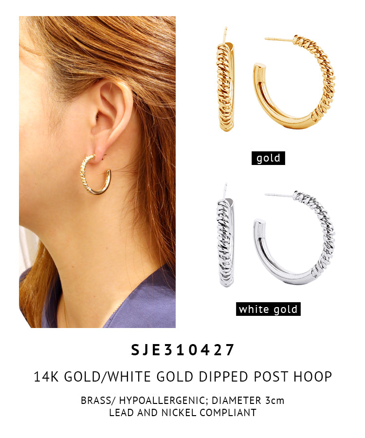 14K Gold Dipped Post Hoop Earrings