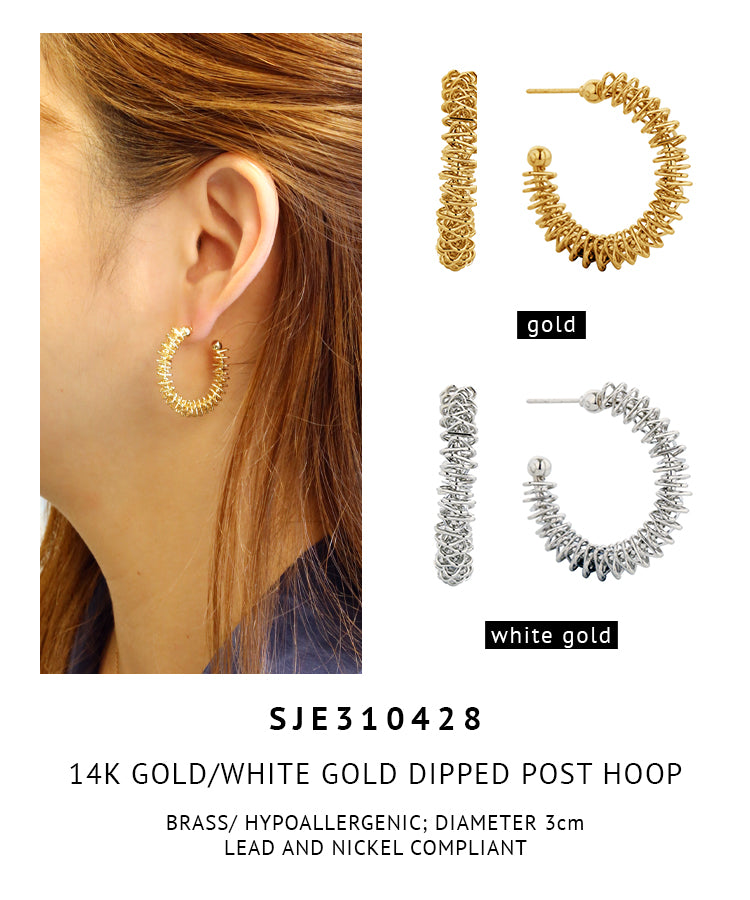 14K Gold Dipped Post Hoop Earrings