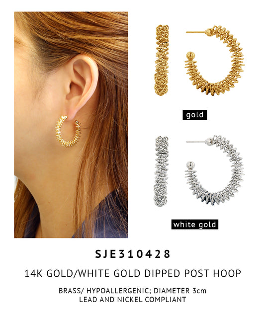 14K Gold Dipped Post Hoop Earrings