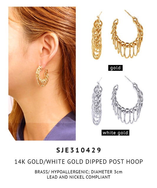 14K Gold Dipped Post Hoop Earrings