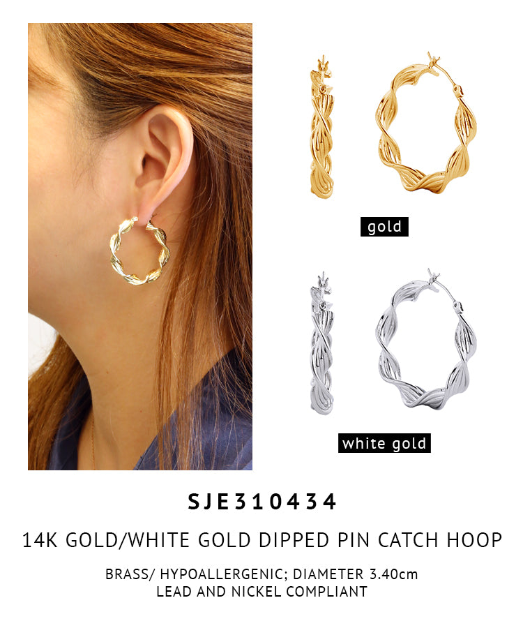 14K Gold Dipped Pin Catch Hoop Earrings