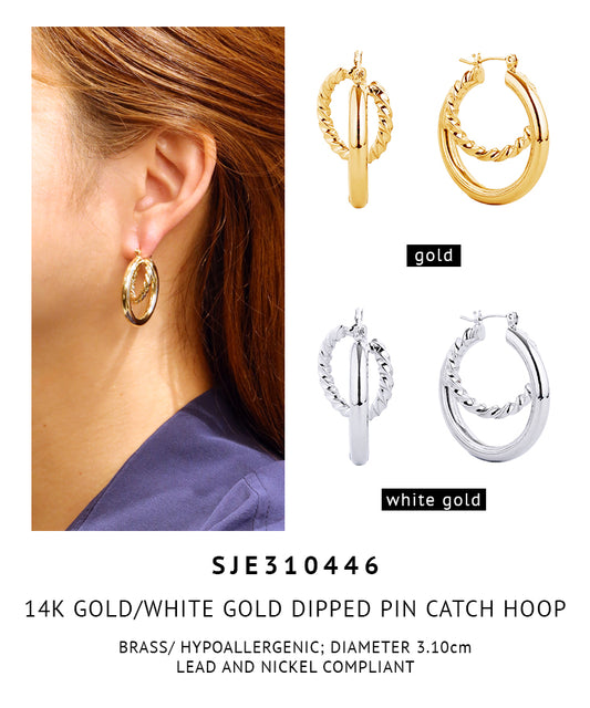 14K Gold Dipped Pin Catch Hoop Earrings