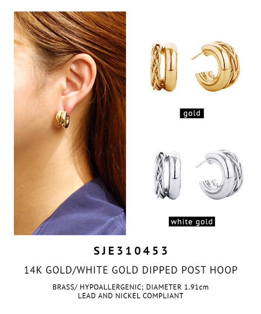 14K Gold Dipped Pin Catch Hoop Earrings