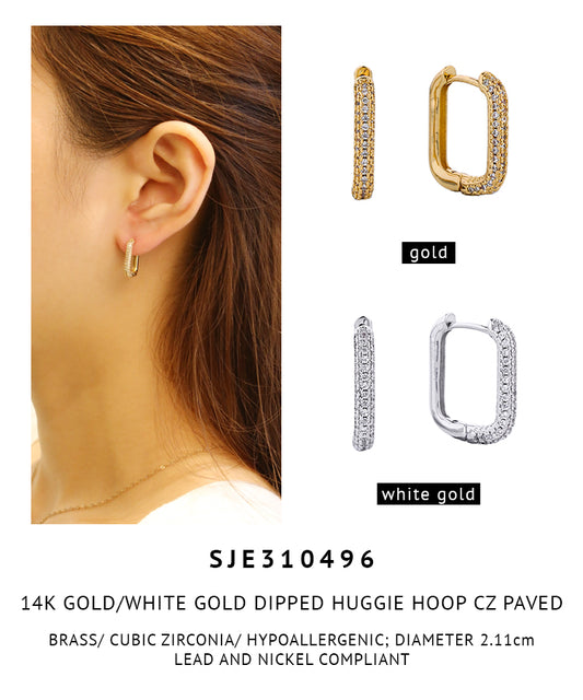 14K Gold Dipped Pave CZ Huggie Hoop Earrings