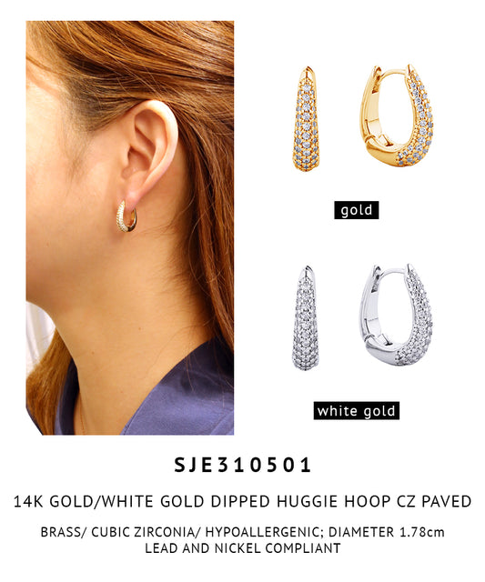 14K Gold Dipped Pave CZ Huggie Hoop Earrings