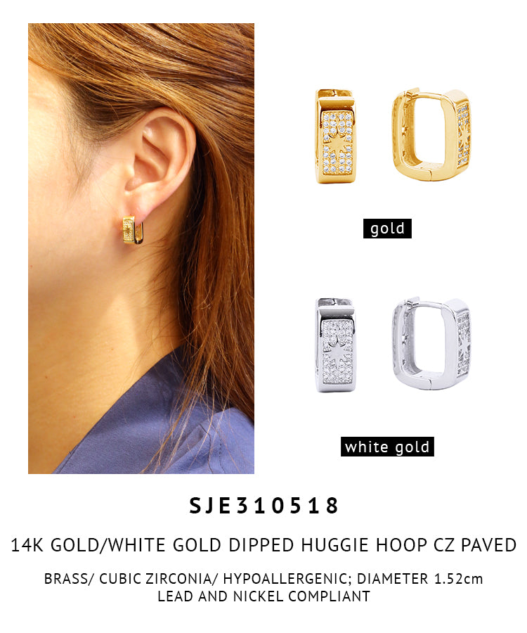 14K Gold Dipped Pave CZ Huggie Hoop Earrings