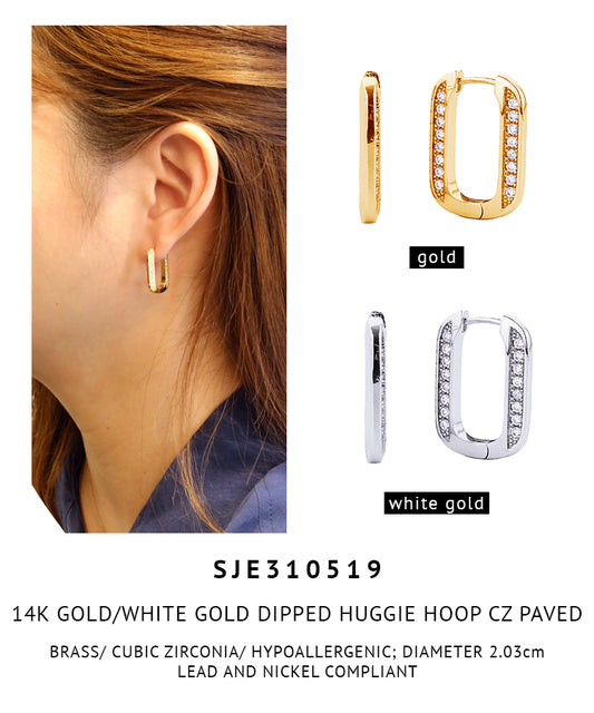 14K Gold Dipped Pave CZ Huggie Hoop Earrings