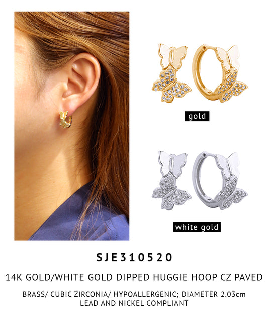 14K Gold Dipped Pave CZ Huggie Hoop Earrings