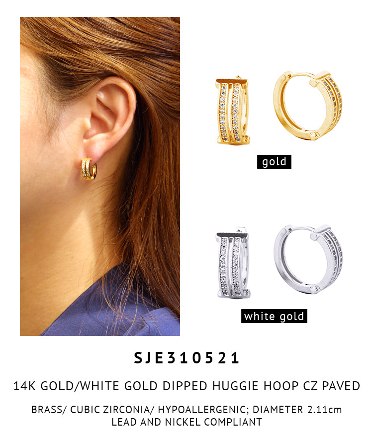 14K Gold Dipped Pave CZ Huggie Hoop Earrings