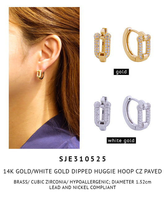 14K Gold Dipped Pave CZ Huggie Hoop Earrings