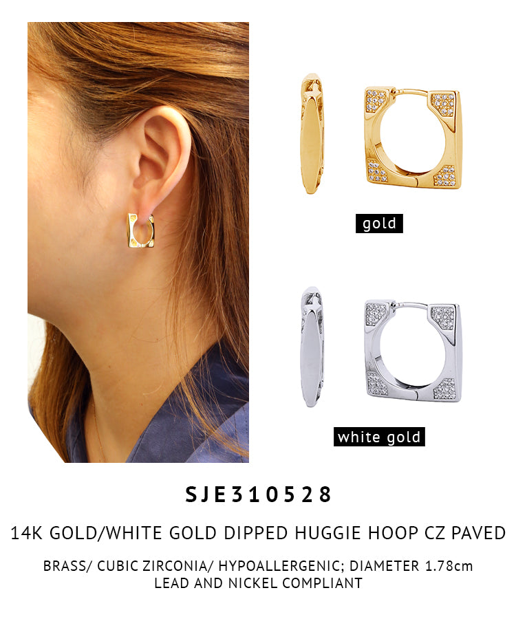 14K Gold Dipped Pave CZ Huggie Hoop Earrings