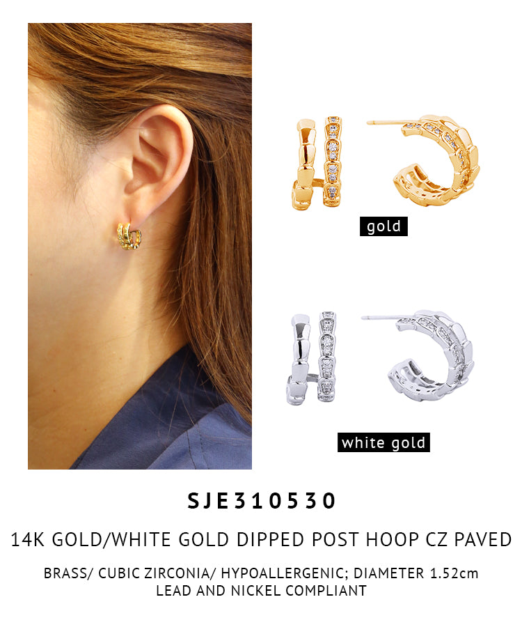 14K Gold Dipped Pave CZ Huggie Hoop Earrings