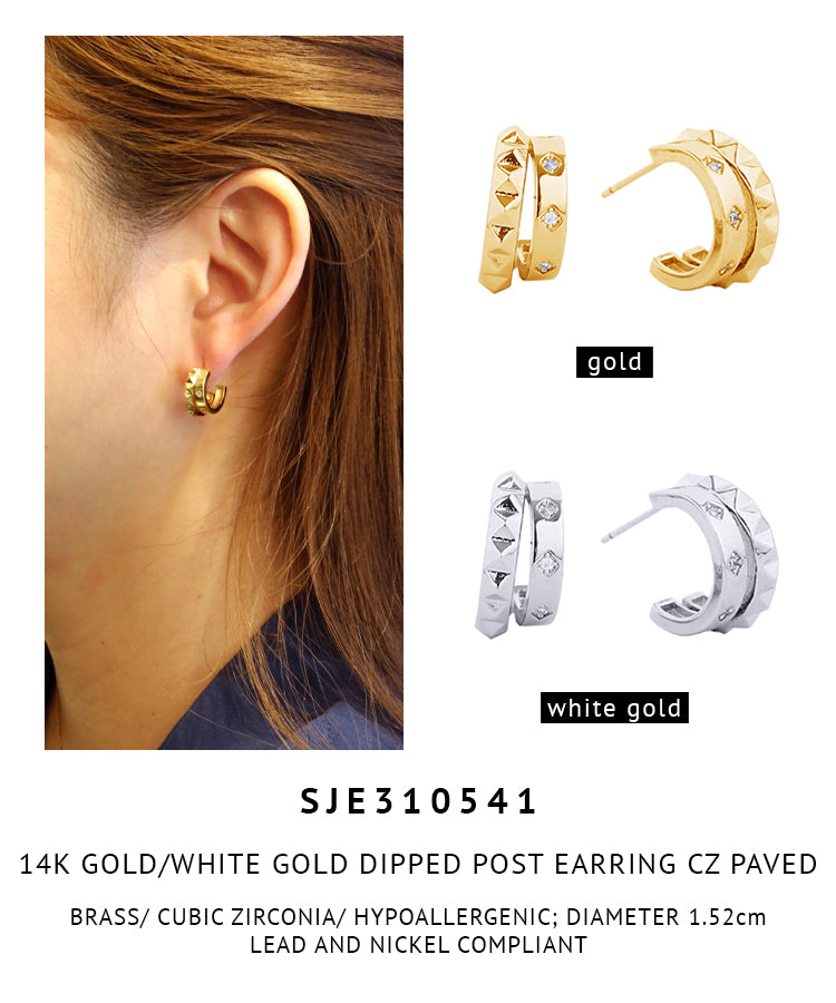 14K Gold Dipped Pave CZ Post Earrings