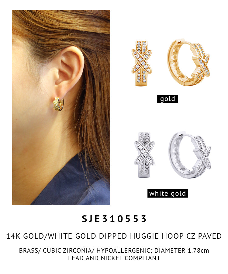 14K Gold Dipped Pave CZ Huggie Earrings