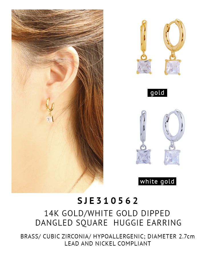 14K Gold Dipped Dangled Square Huggie Earrings