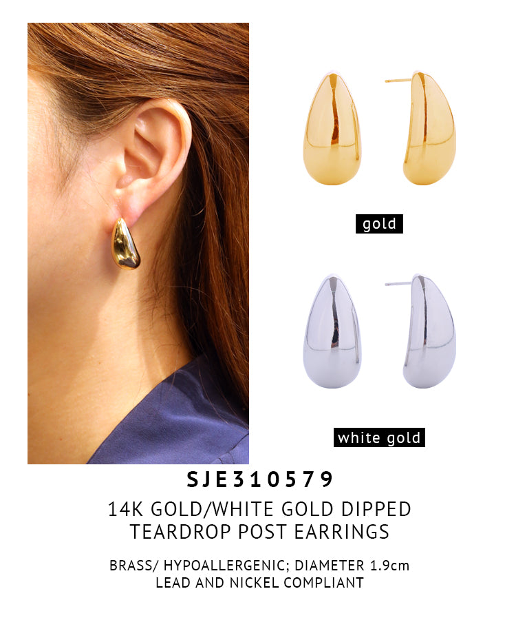 14K Gold Dipped Teardrop Post Earrings