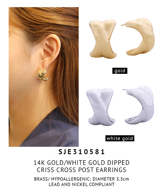 14K Gold Dipped Criss Cross Post Earrings