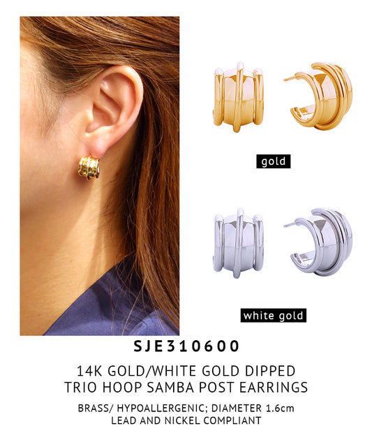 14K Gold Dipped Trio Hoop Samba Post Earrings