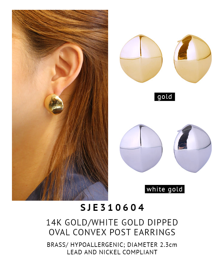 14K Gold Dipped Oval Convex Post Earrings