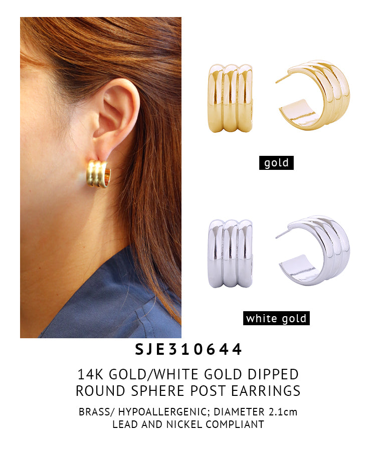 14K Gold Dipped Round Sphere Post Earrings