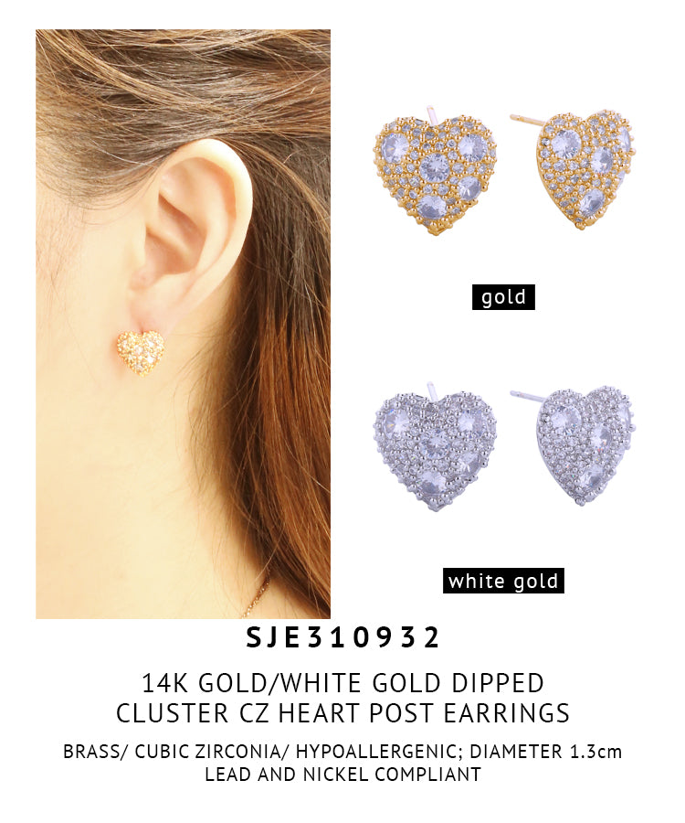 14K Gold Dipped Cluster CZ Heart Post Earrings