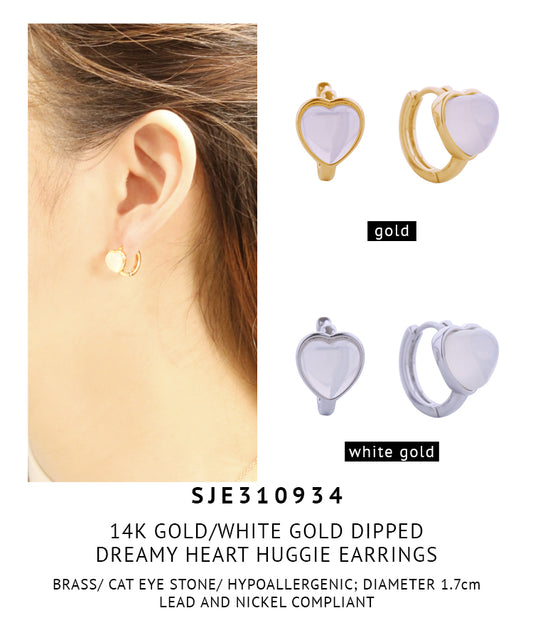 14K Gold Dipped Dreamy Heart Huggie Earrings