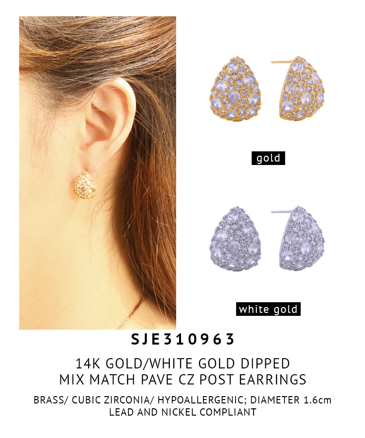 14K Gold Dipped Mix Match Pave CZ Post Earrings