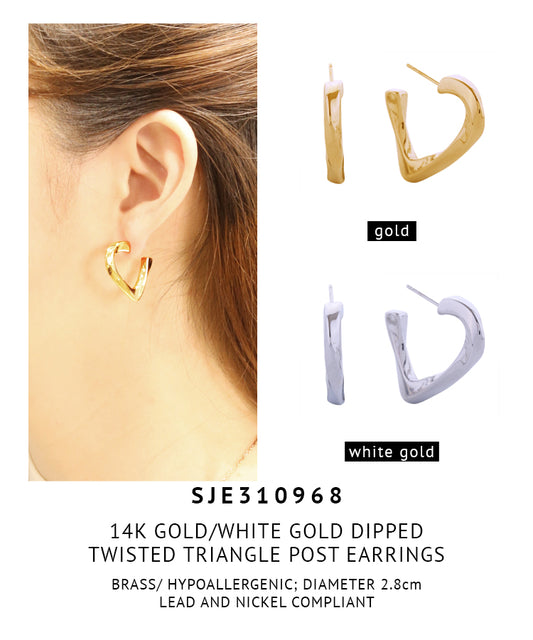 14K Gold Dipped Twisted Triangle Post Earrings