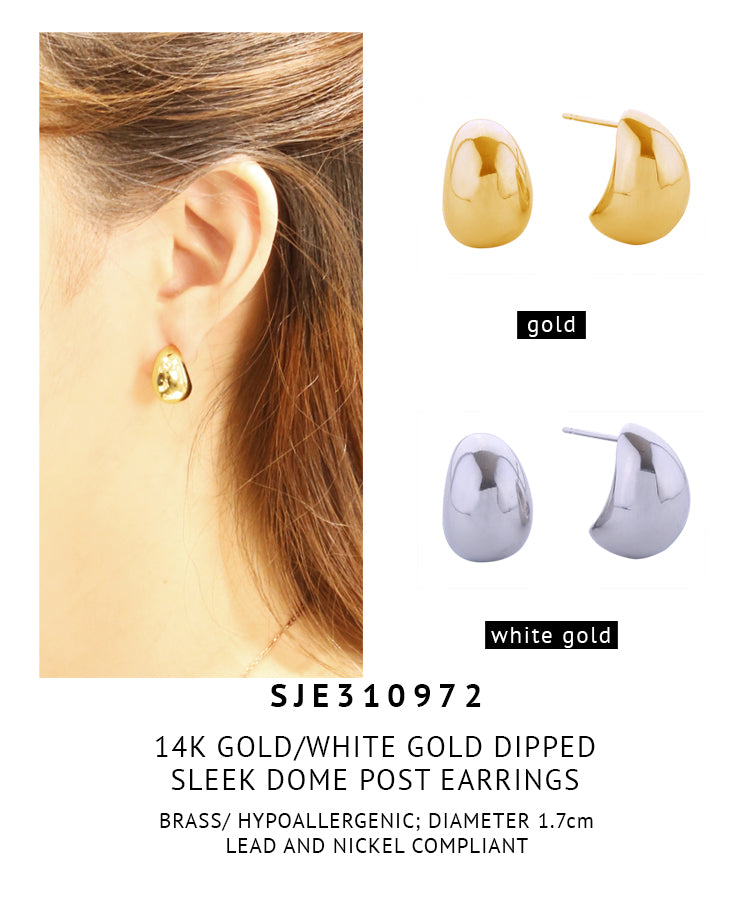 14K Gold Dipped Sleek Dome Post  Earrings