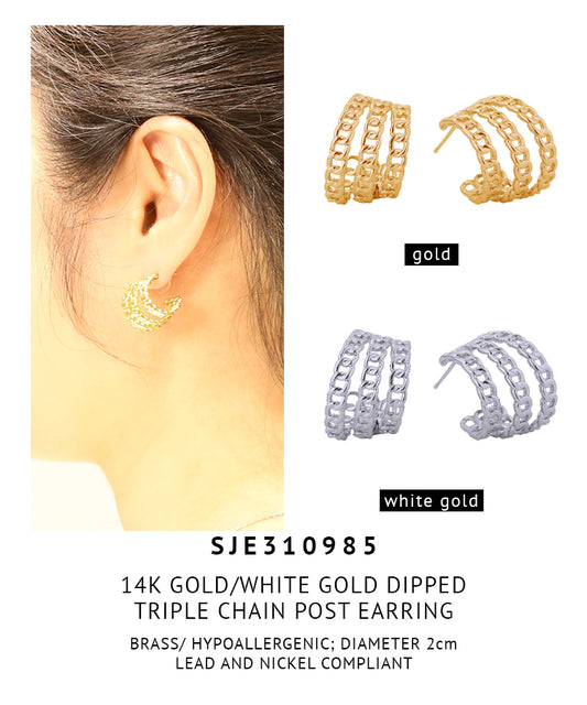 14K Gold Dipped Triple Chain Post Earrings