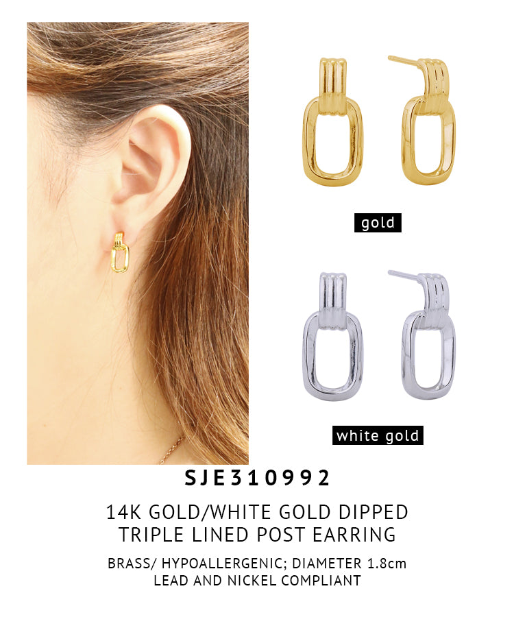 14K Gold Dipped Triple Lined Post Earrings