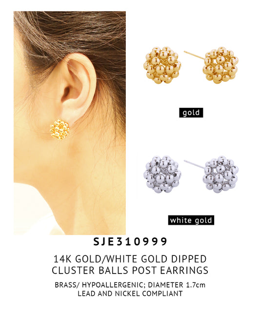 14K Gold Dipped Cluster Balls Post Earrings