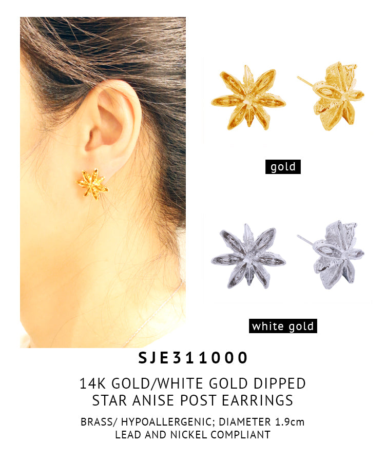 14K Gold Dipped Star Anise Post Earrings