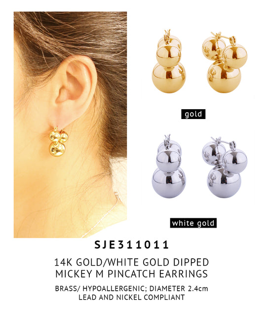 14K Gold Dipped Mickey M Pincatch Earrings