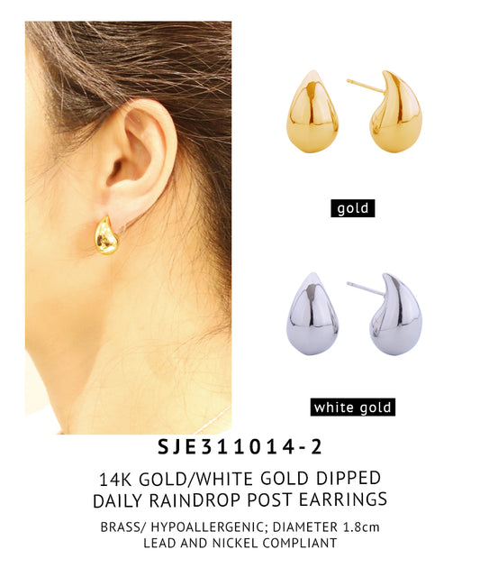 14K Gold Dipped Daily Raindrop Post Earrings