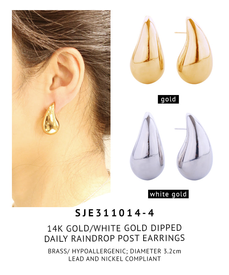 14K Gold Dipped Daily Raindrop Post Earrings