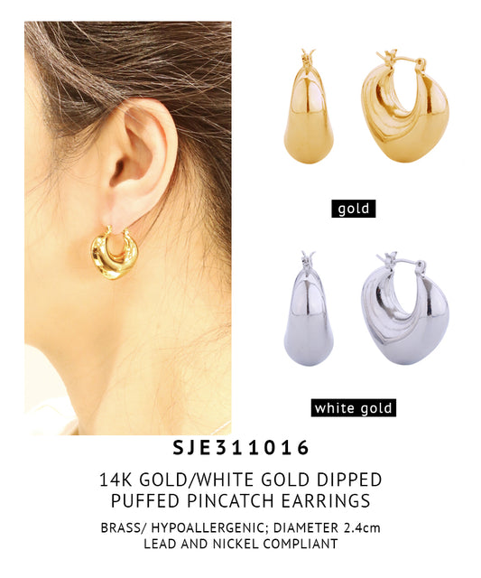 14K Gold Dipped Puffed Pincatch Earrings