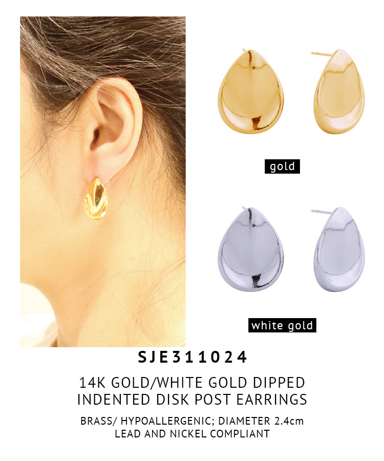 14K Gold Dipped Indented Disk Post Earrings