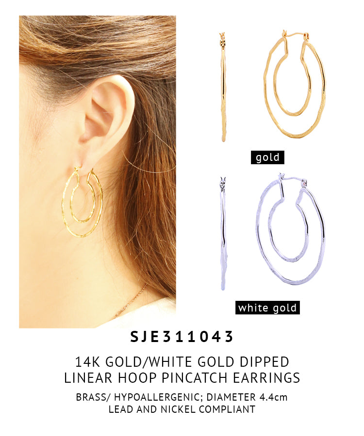 14K Gold Dipped Linear Hoop Pincatch Earrings